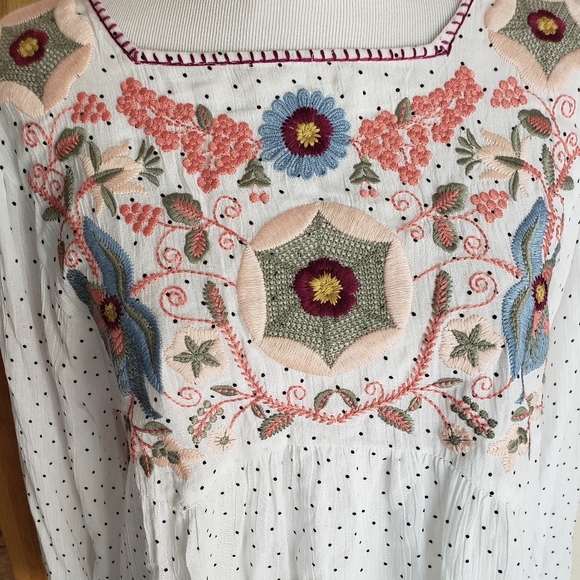 Embroidered Bib Polka Dot Top - Picture 2 of 4